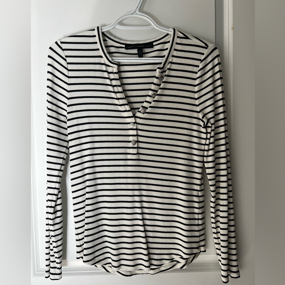 White House Black Market Black and White Striped Long Sleeve Top
